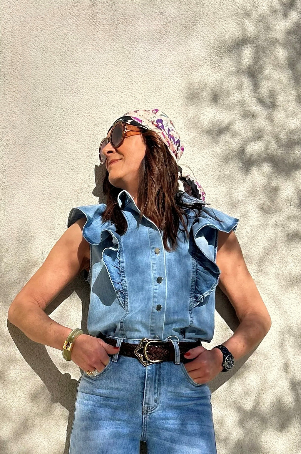 Chemise denim sans manches