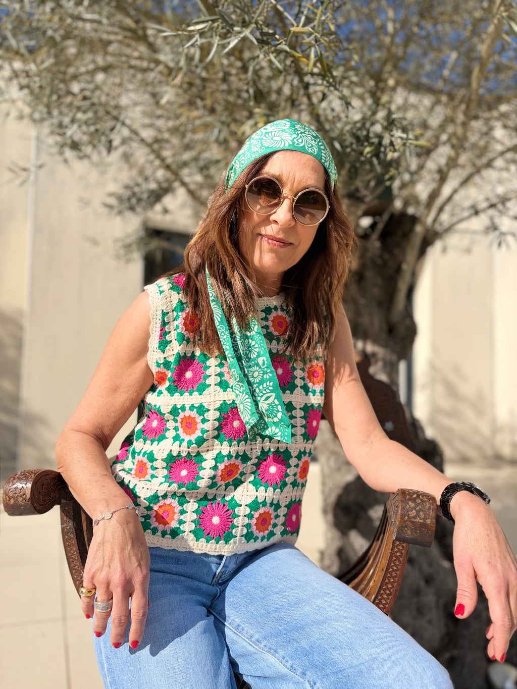 Top Sans Manches À Motifs Floraux – Style Estival Rétro