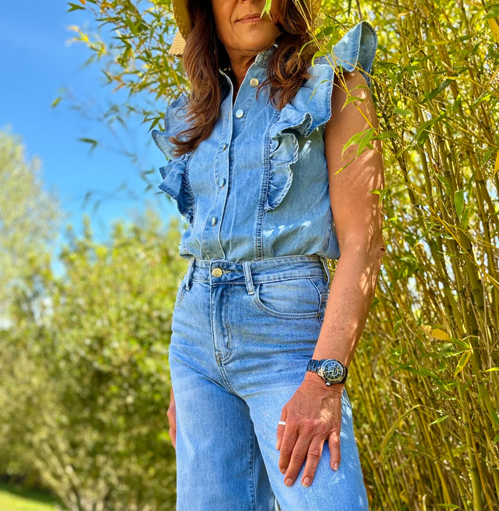 Chemise denim sans manches