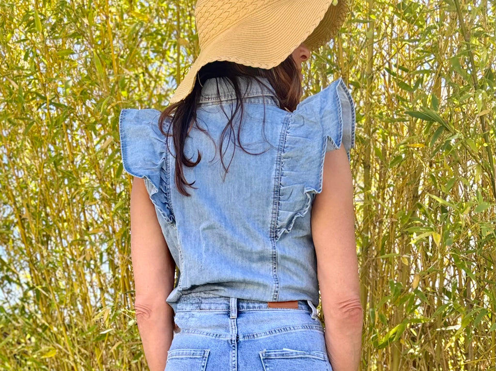 Chemise denim sans manches