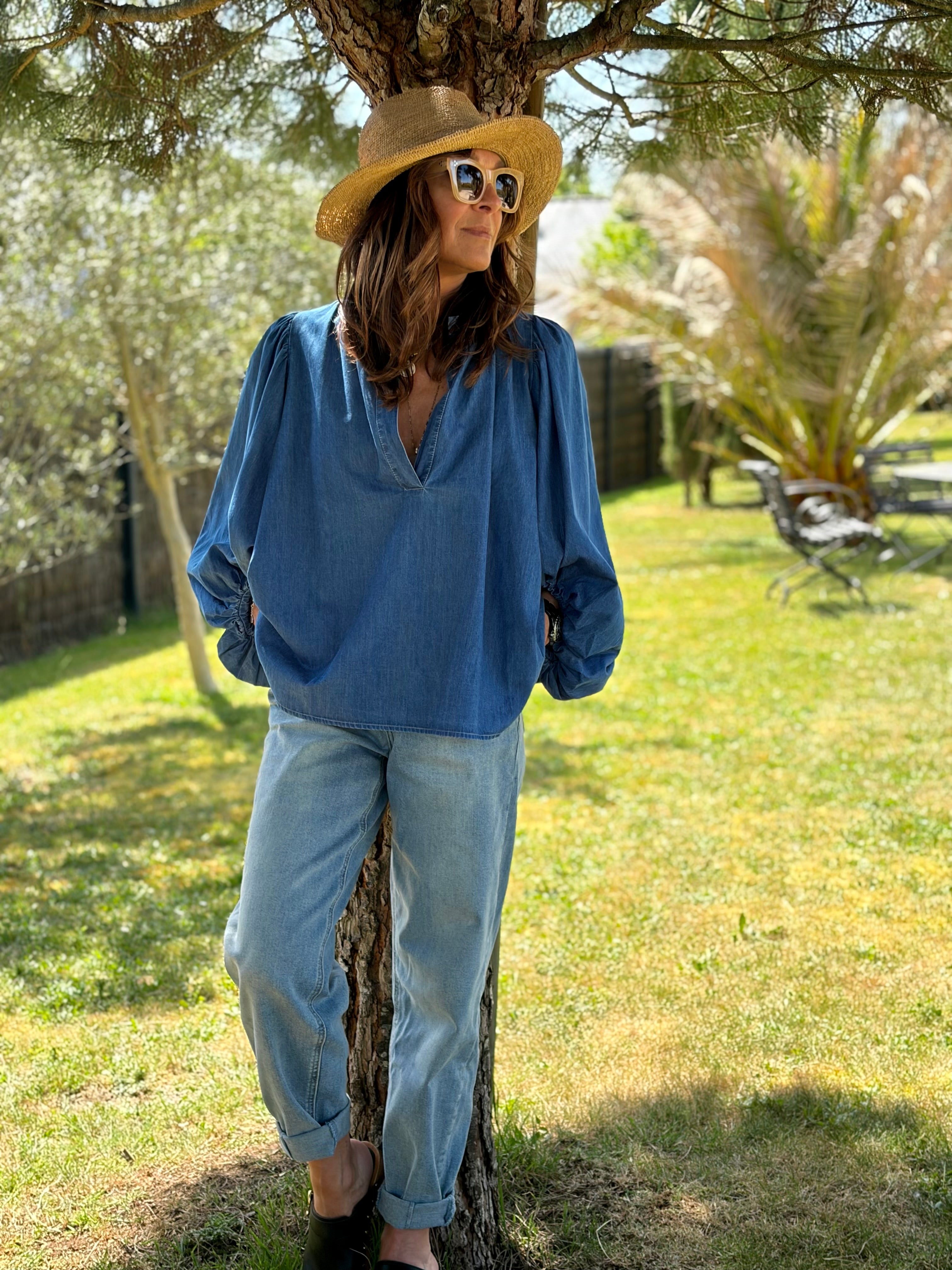 Blouse longue bleu jeans