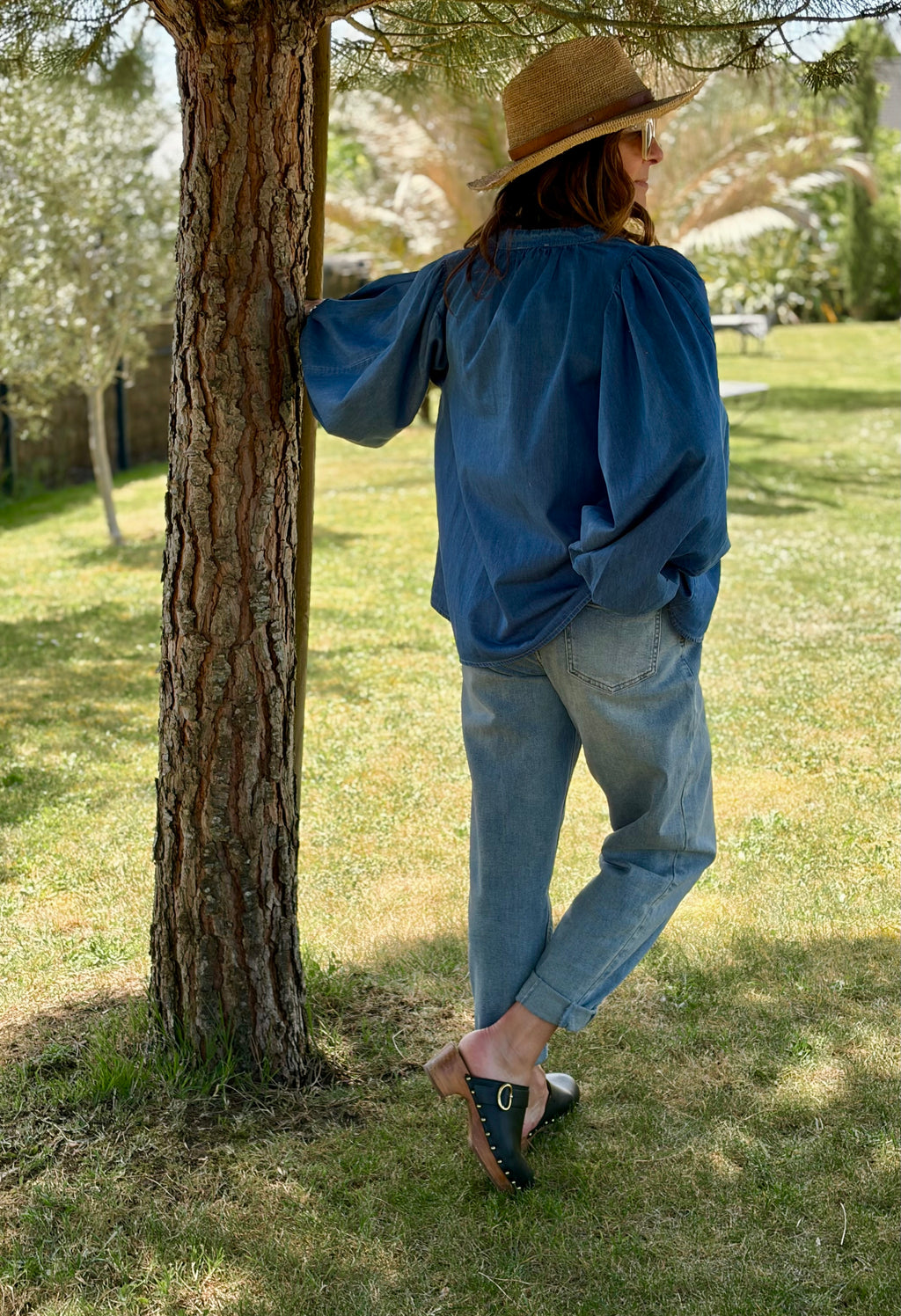 Blouse longue bleu jeans