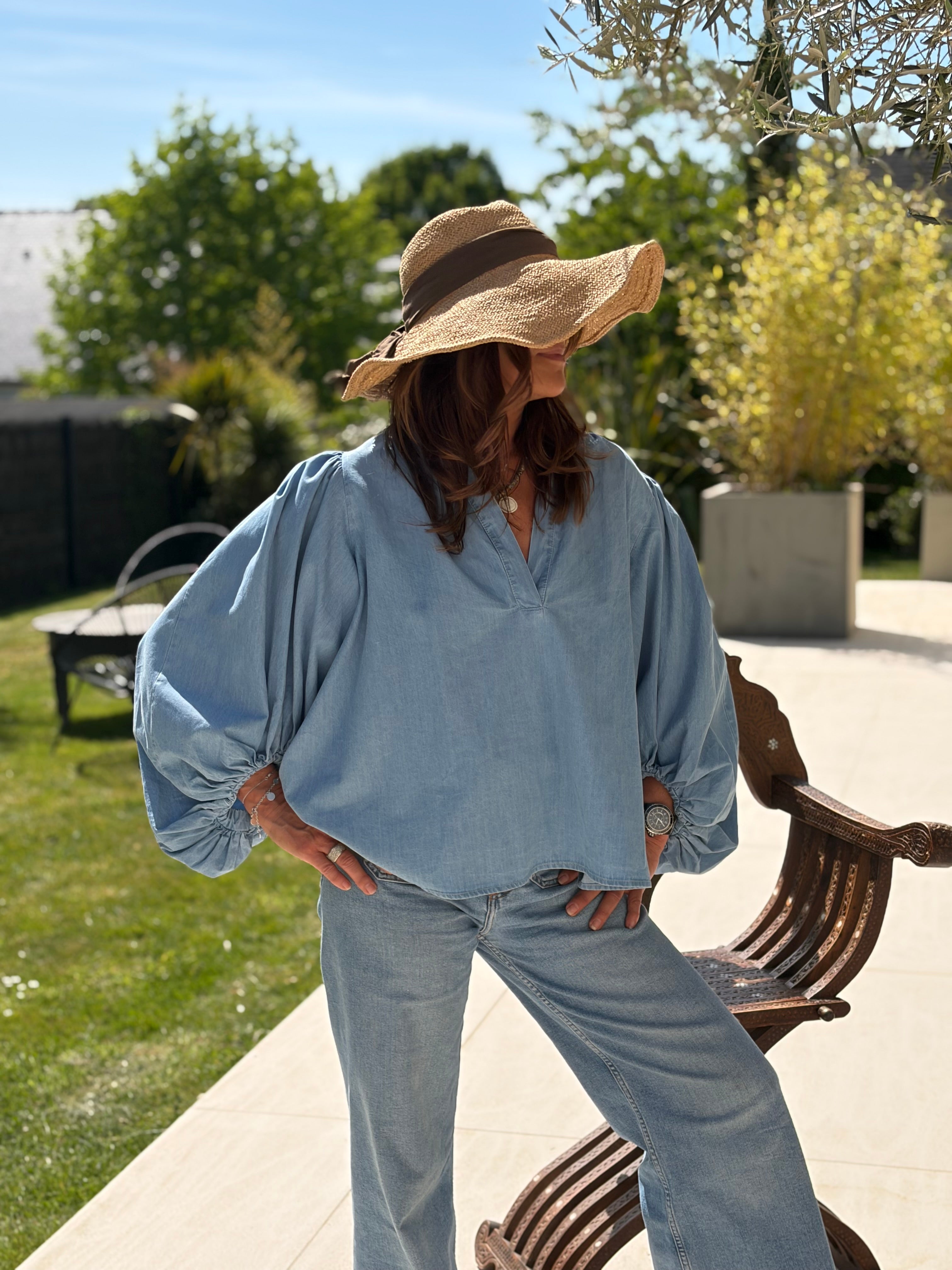 Blouse longue bleu jeans