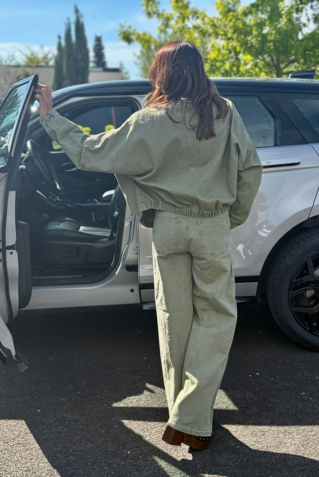 Veste Bomber en Denim Kaki Délavé