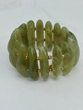 Bracelet Élastique Pierres Vertes & Perles Dorées