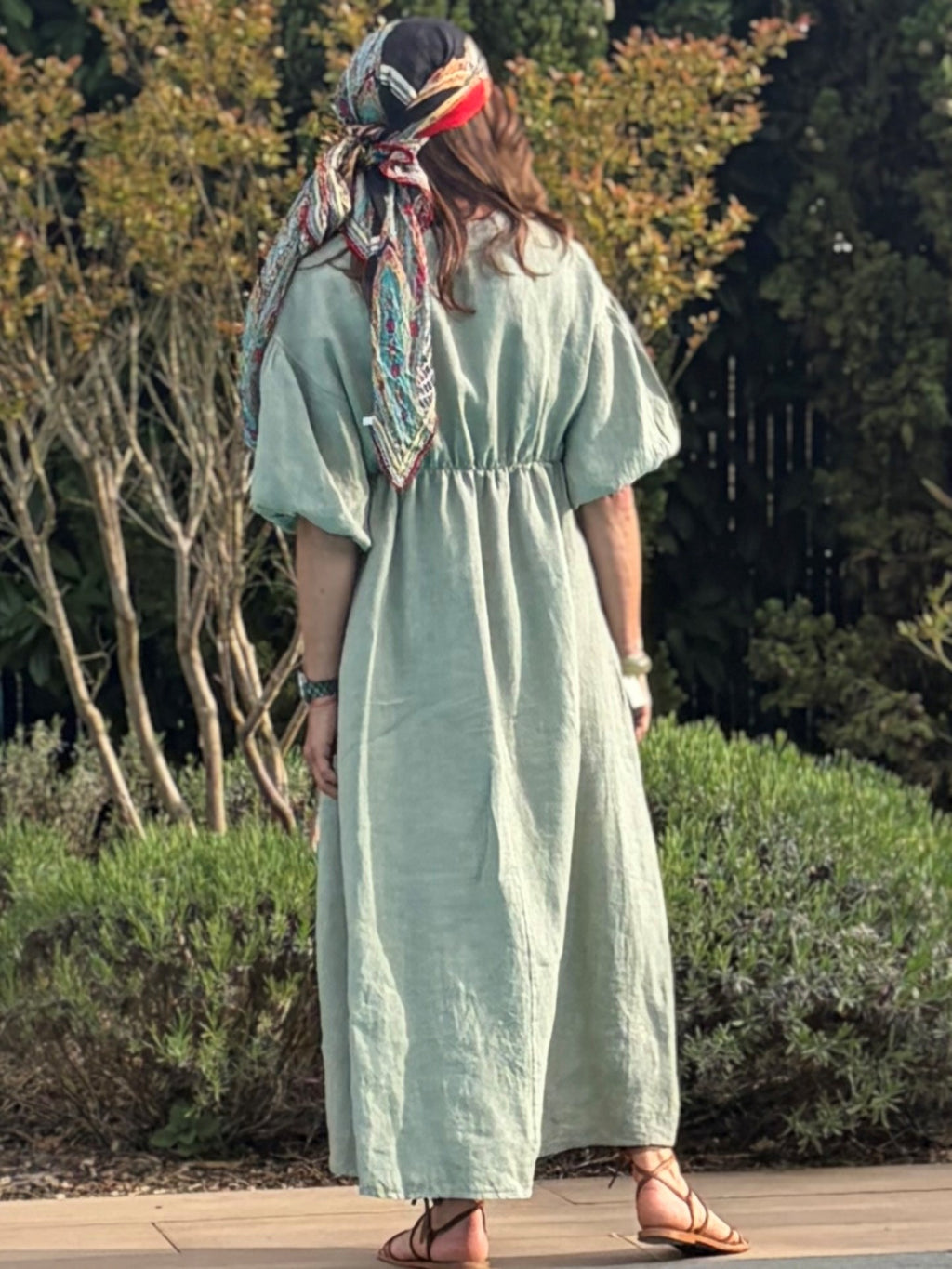 Robe Longue Bohème en Lin – Col V à Nouer