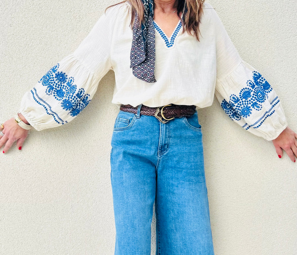 Blouse broderie bleu